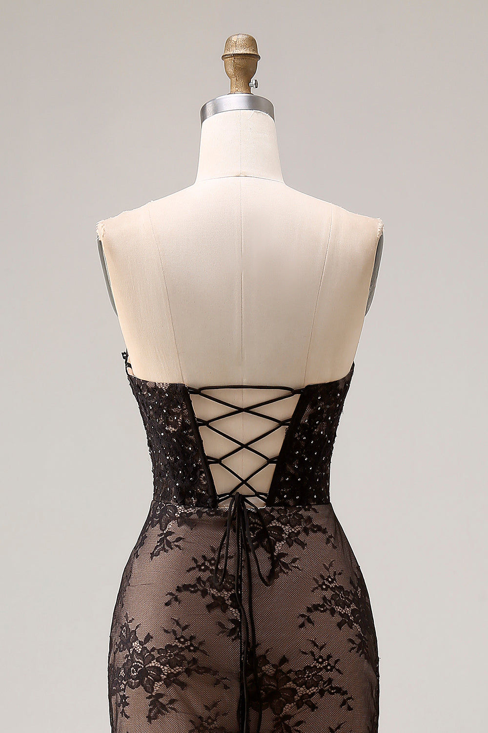 Rose Black Mermaid Strapless Beaded Prom Dress
