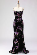 Black Mermaid Lace Up Back Sequin Prom Dress With Slit