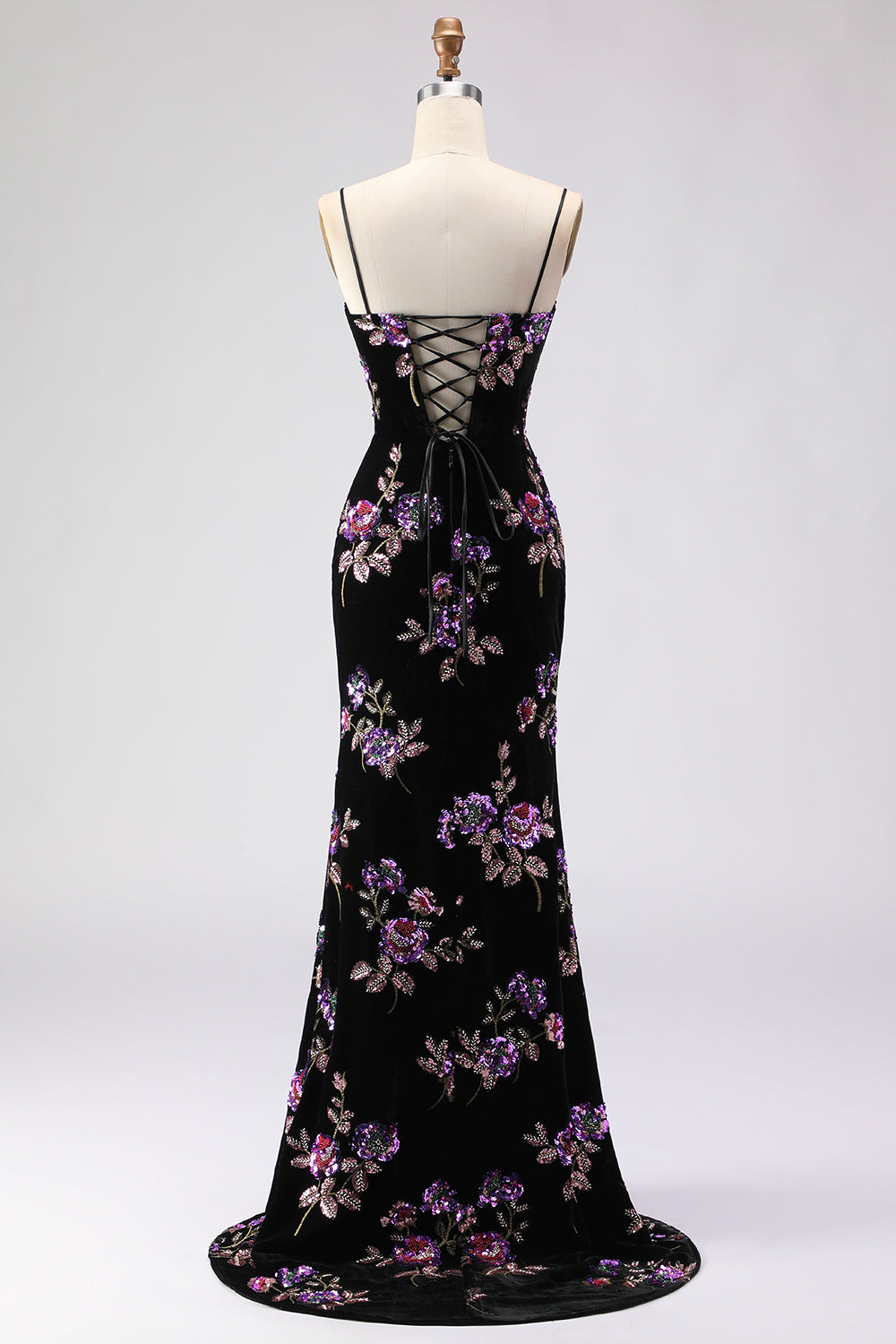 Black Mermaid Lace Up Back Sequin Prom Dress With Slit