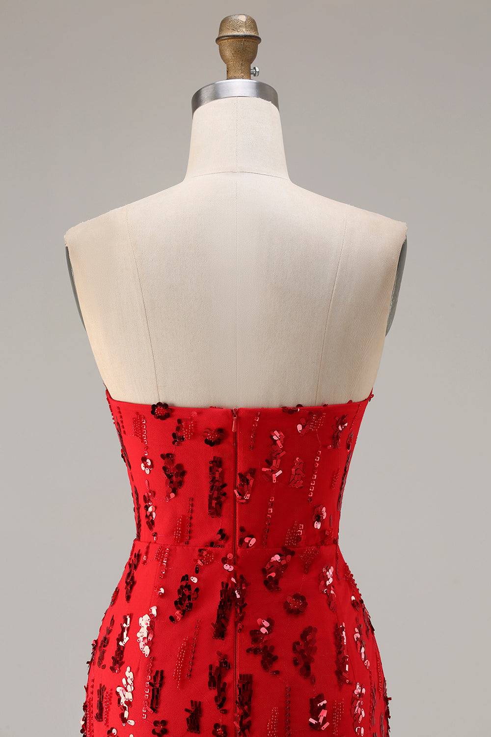 Sparkly Red Mermaid Strapless Maxi Prom Dress With Slit