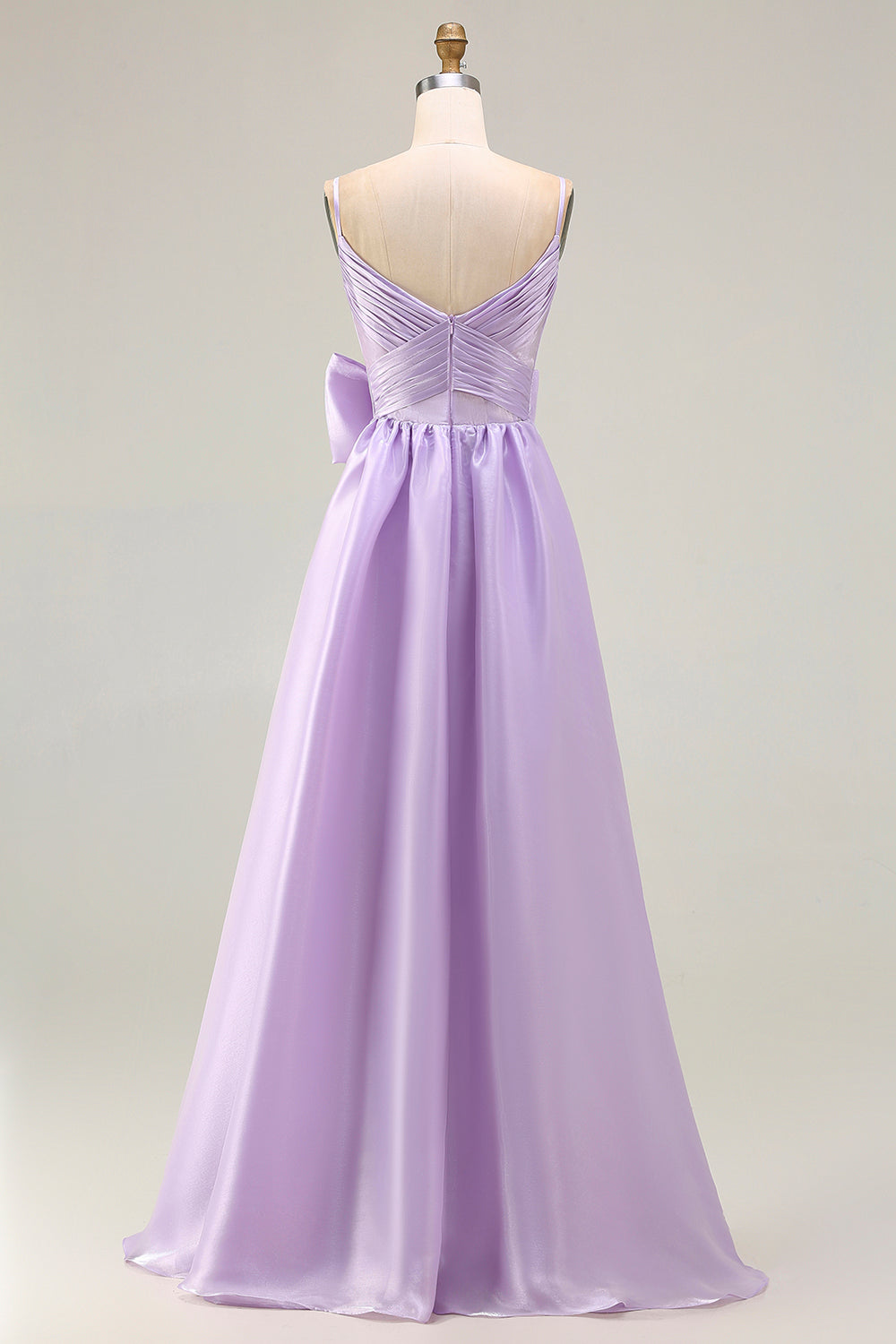 Lilac A-Line Spaghetti Straps Maxi Prom Dress With Bow