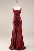 Dark Red Appliqued Corset Mermaid Ruched Prom Dress