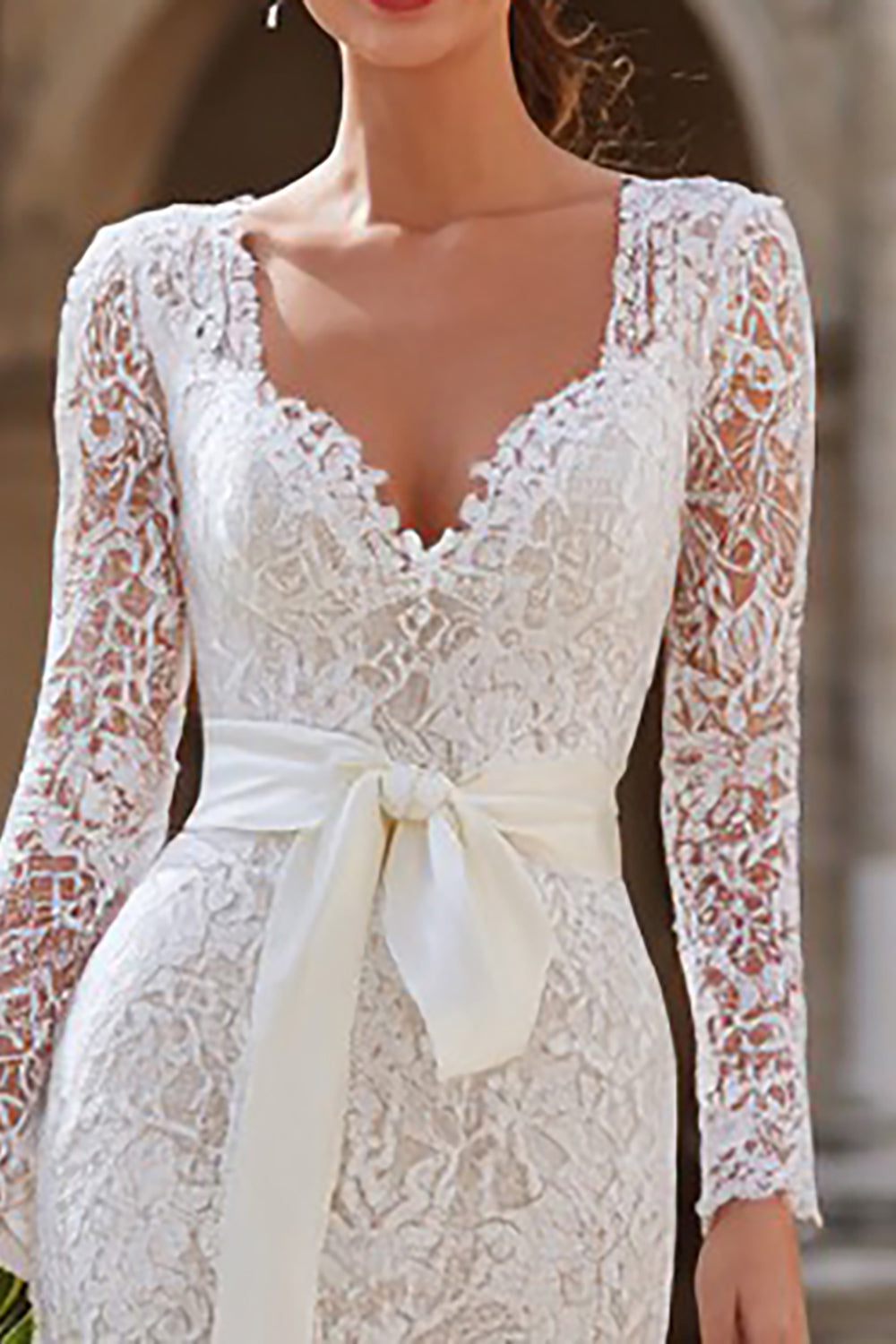 Ivory Lace Sheath Long Sleeves Midi Engagement Dress