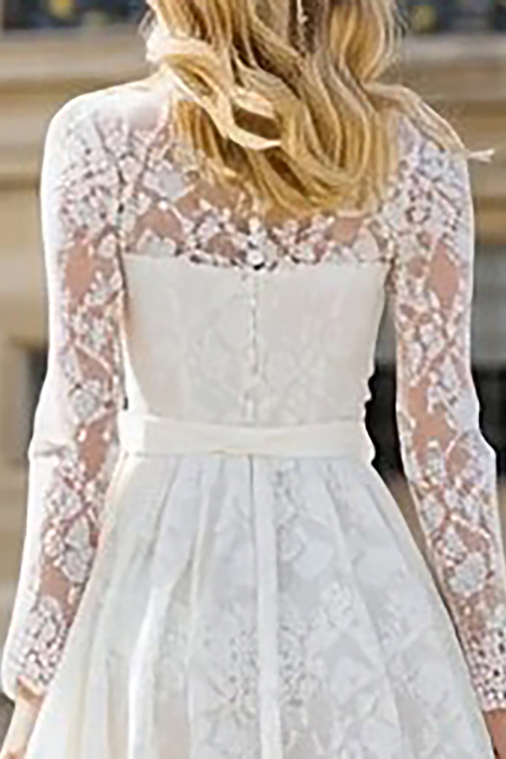Ivory Lace A-Line Midi Rehearsal Dinner Dress With Long Sleeves
