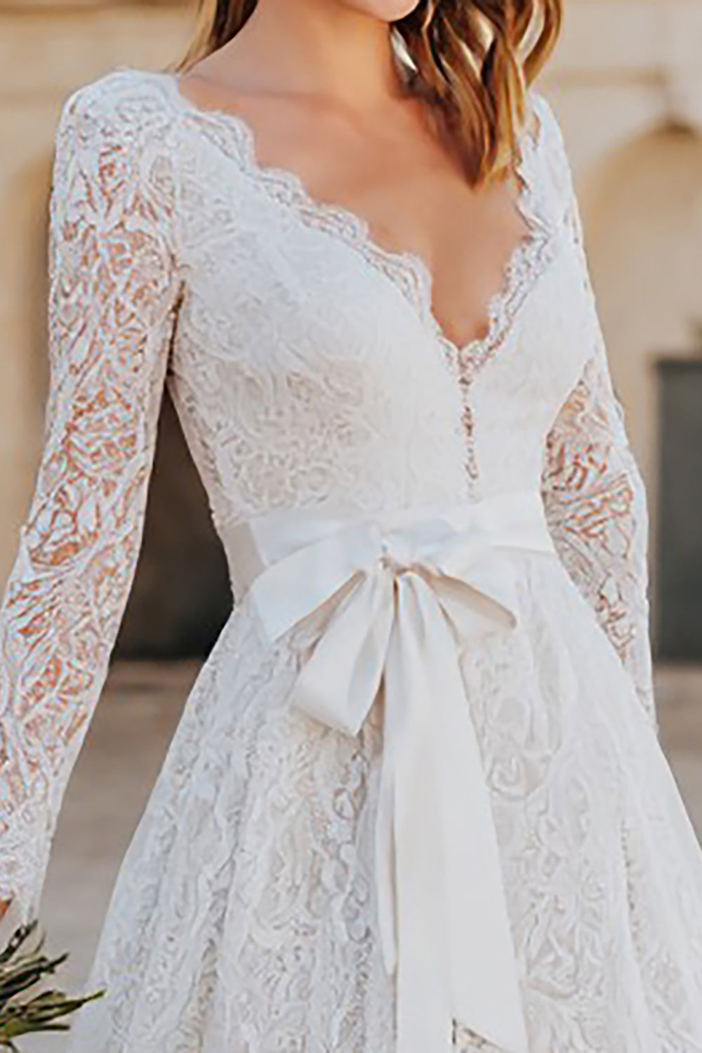 Elegant Ivory Lace A-Line Courthouse Wedding Dress With Bow