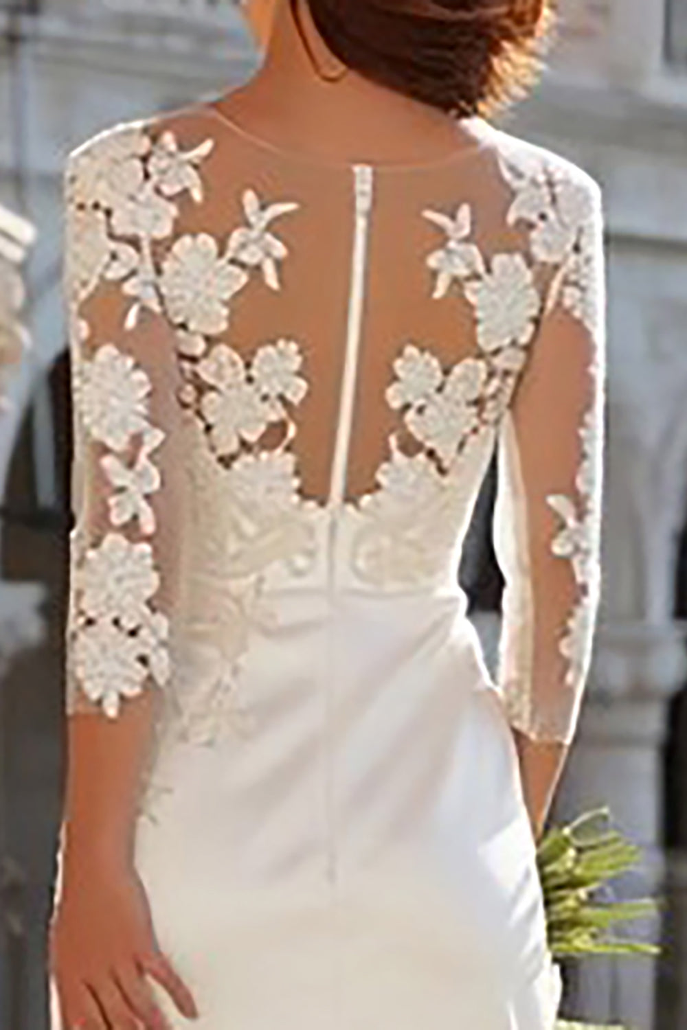 Ivory Sheath Appliqued Wedding Dress With Slit