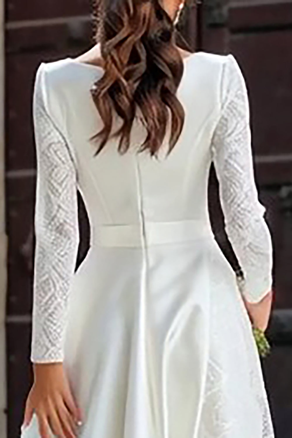 Elegant Ivory Satin A-Line Maxi Wedding Dress With Lace Long Sleeves