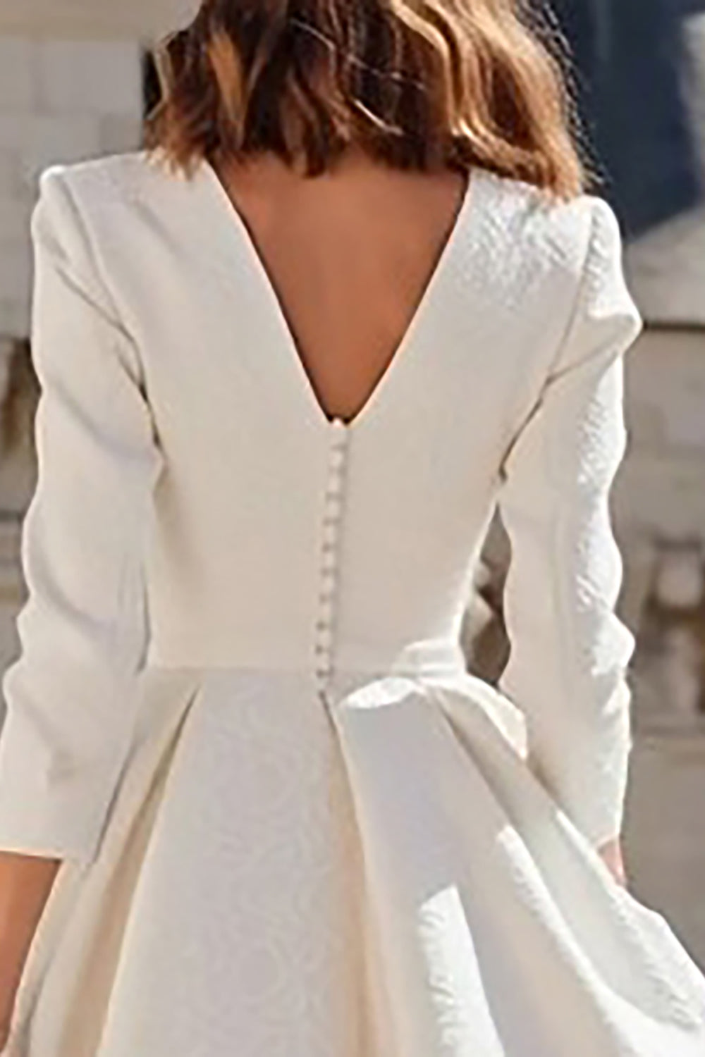 Ivory A-Line V-Neck Jacquard Midi Bridal Shower Dress