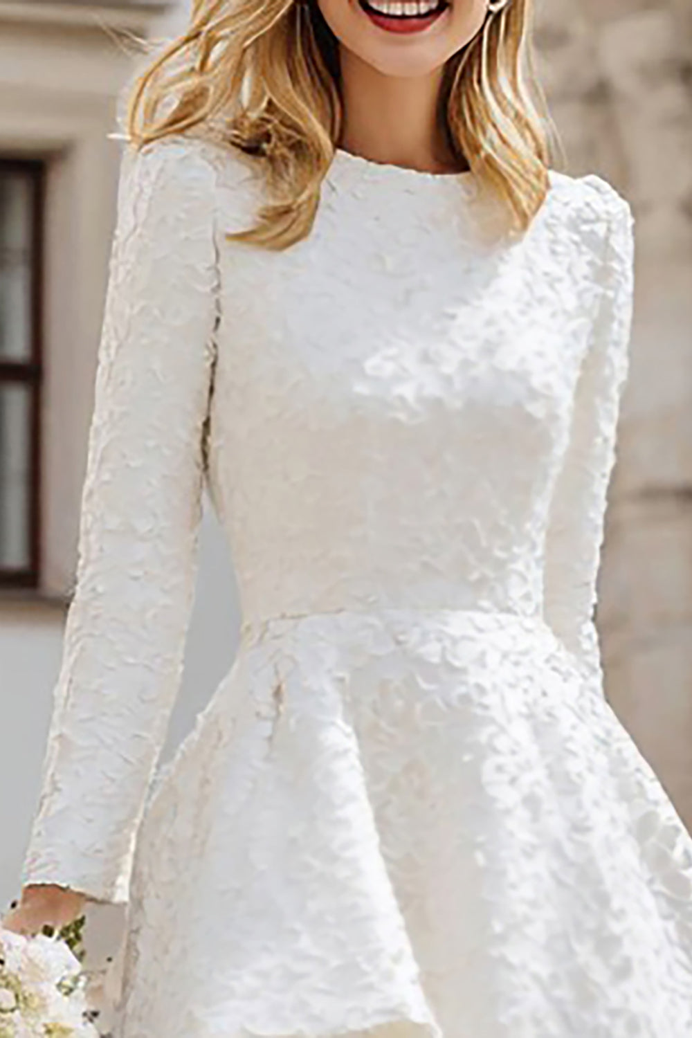 A-Line Ivory Long Sleeves High-Low Wedding Dress
