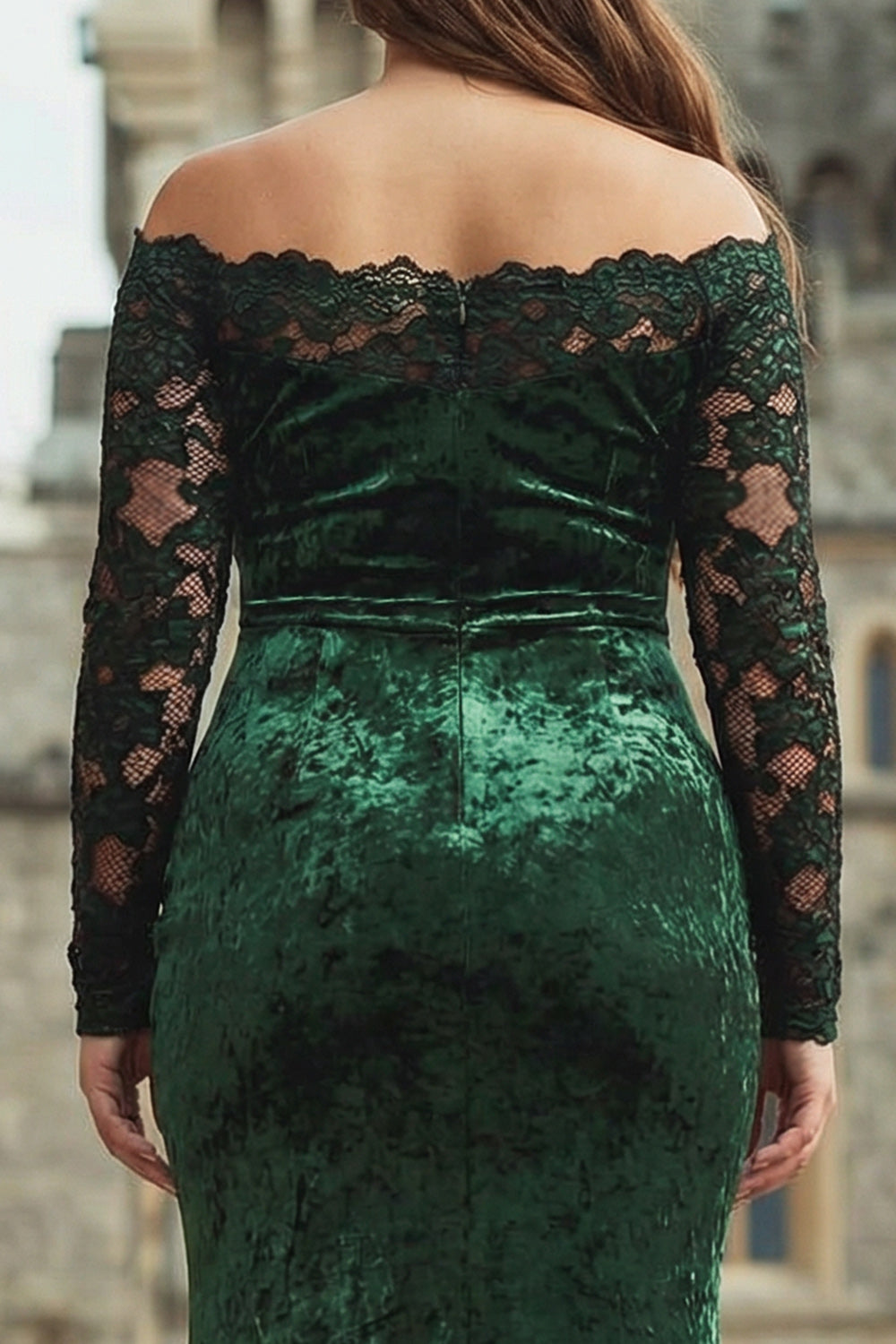 Dark Green Off the Shoulder Velvet Plus Size Holiday Dress