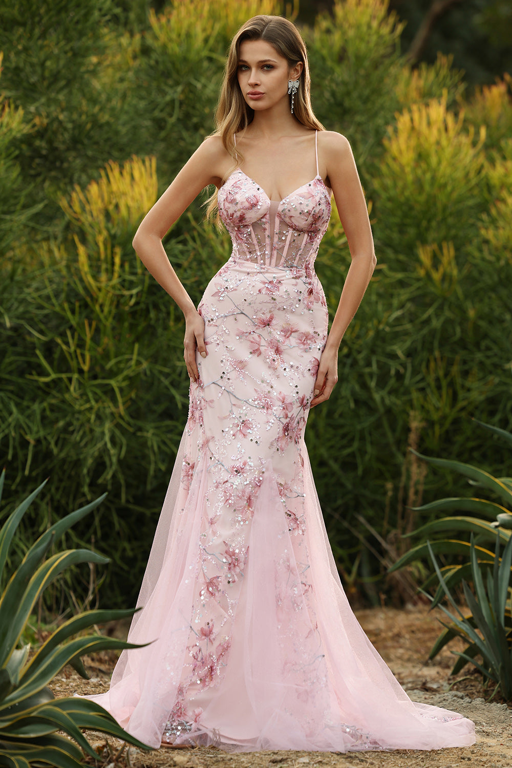 Yellow Floral Mermaid Corset Maxi Prom Dress