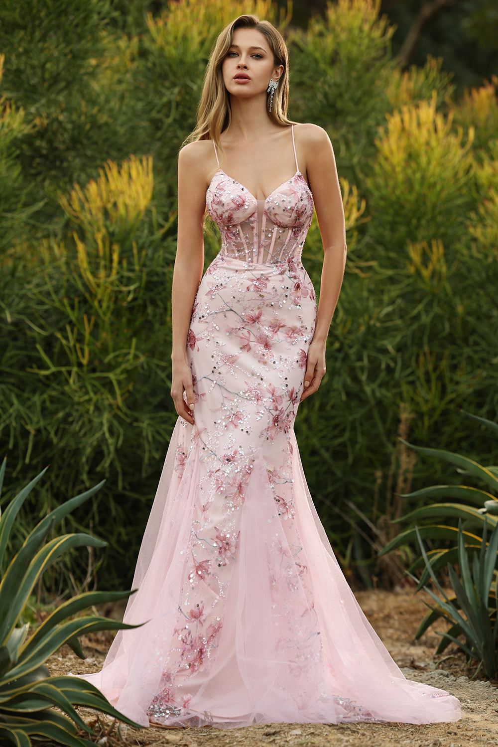 Sparkly Black Floral Mermaid Corset Maxi Prom Dress