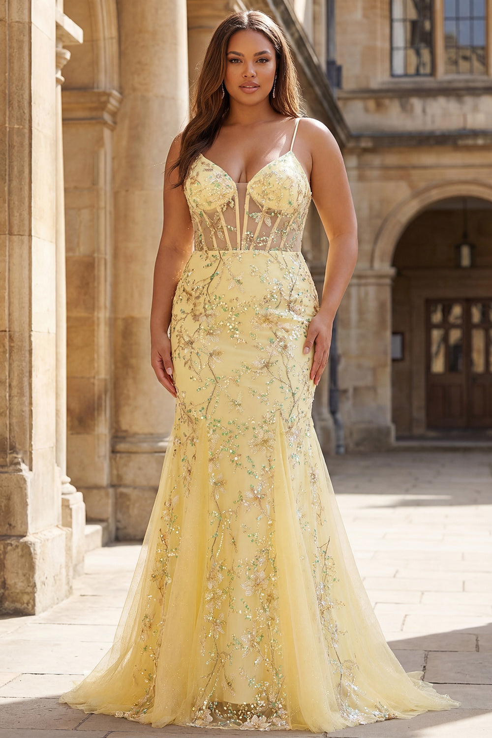 Pink Floral Mermaid Corset Sequin Plus Size Prom Dress