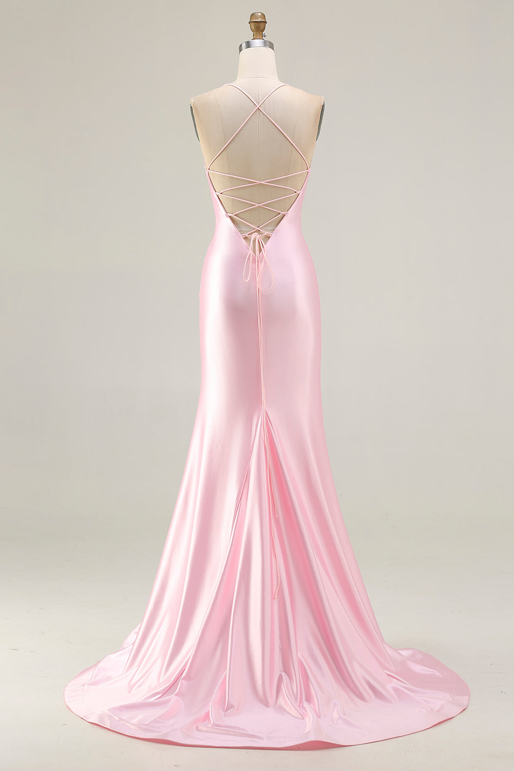 Pink Mermaid Beaded Corset Satin Prom Dress