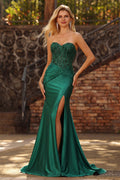 Dark Green Strapless Corset Ruched Mermaid Prom Dress