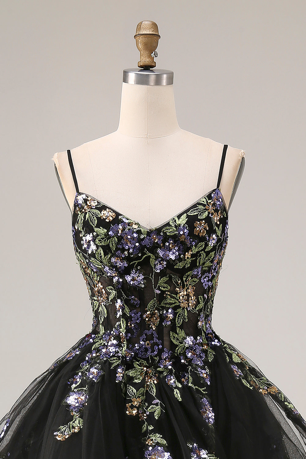 Black Sequin Embroidered Corset Ball Gown Prom Dress