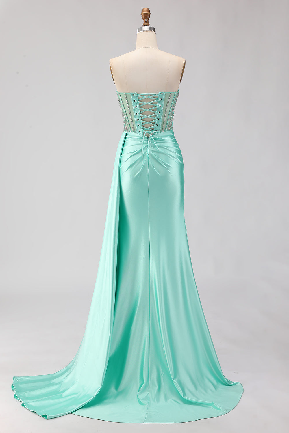 Mermaid Sweetheart Mint Green Beaded Satin Prom Dress