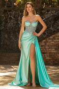 Mermaid Sweetheart Mint Green Beaded Satin Prom Dress