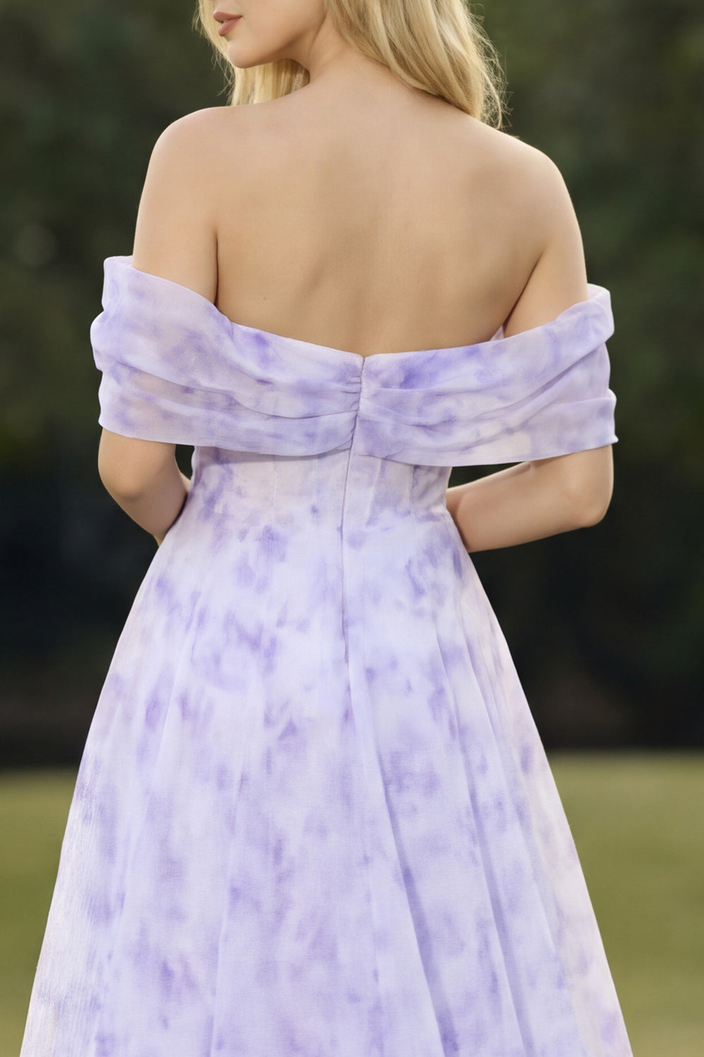 Off the Shoulder Floral Lilac A Line Corset Prom Dress