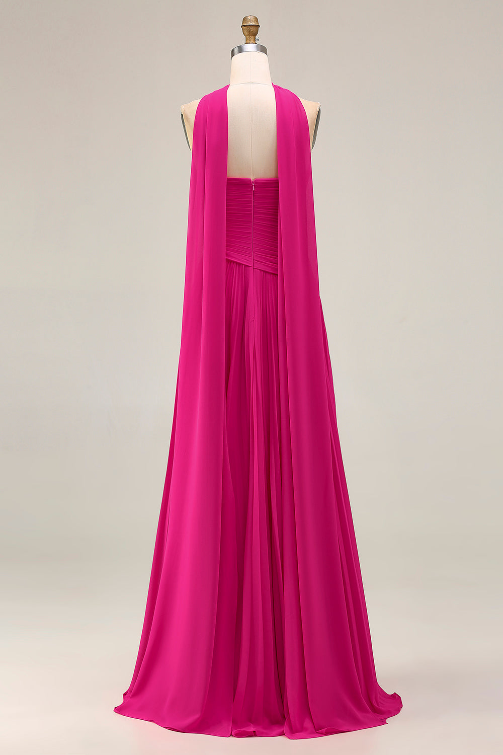 Fuchsia A-Line Strapless Pleated Prom Dress