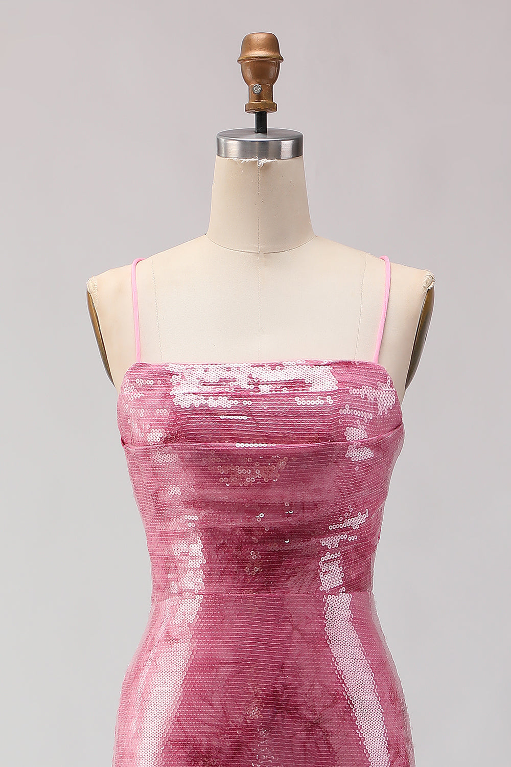 Pink Mermaid Sequin Prom Dress with Lace Up Back