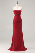 Beaded Strapless Mermaid Red Prom Dress