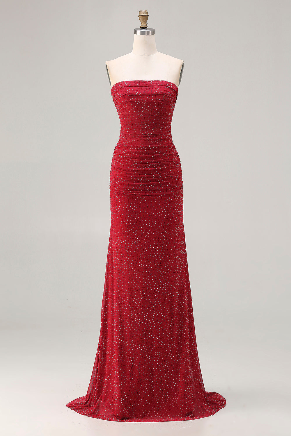 Beaded Strapless Mermaid Red Prom Dress