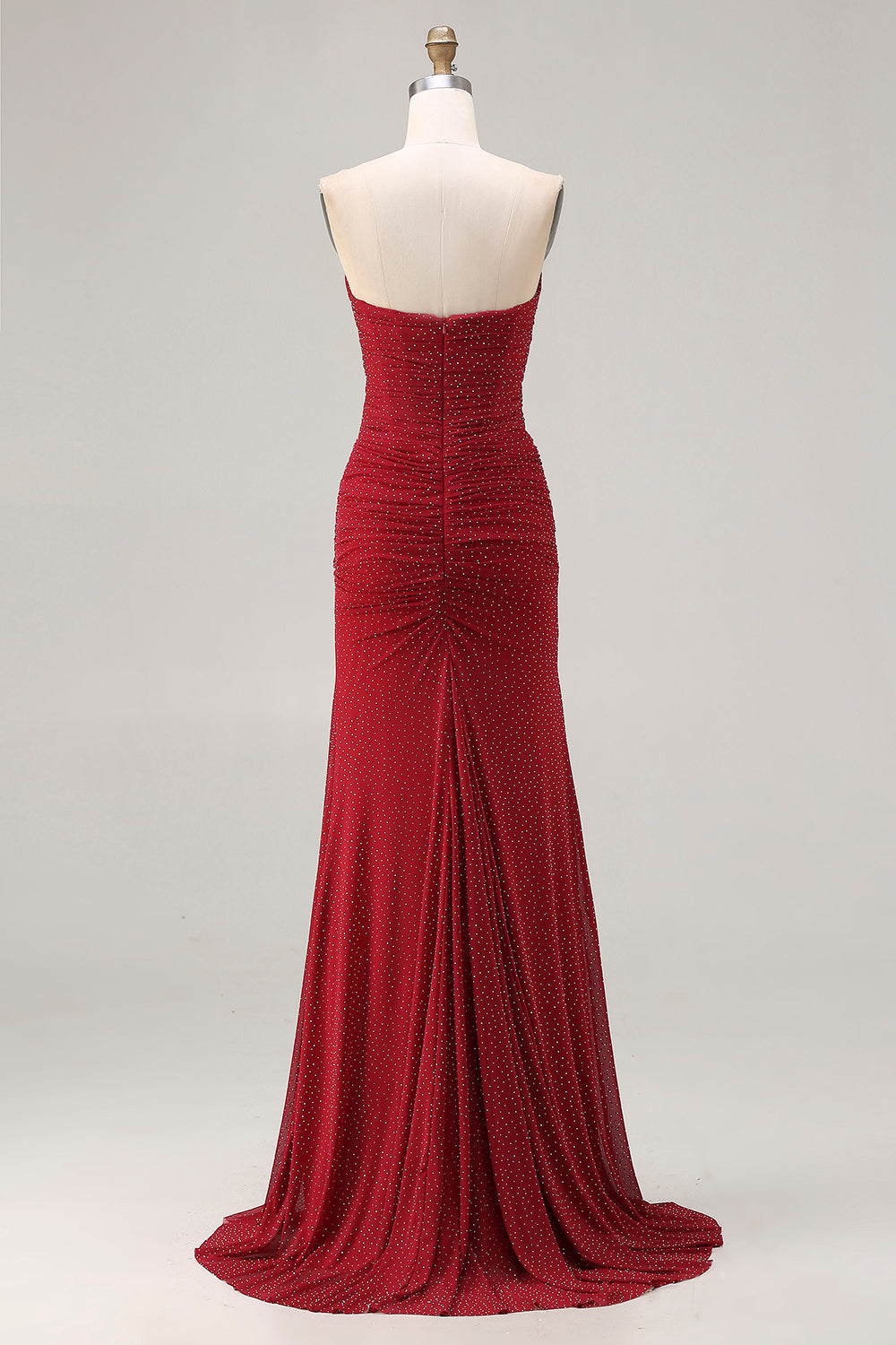 Strapless Beaded Mermaid Red Maxi Prom Dress