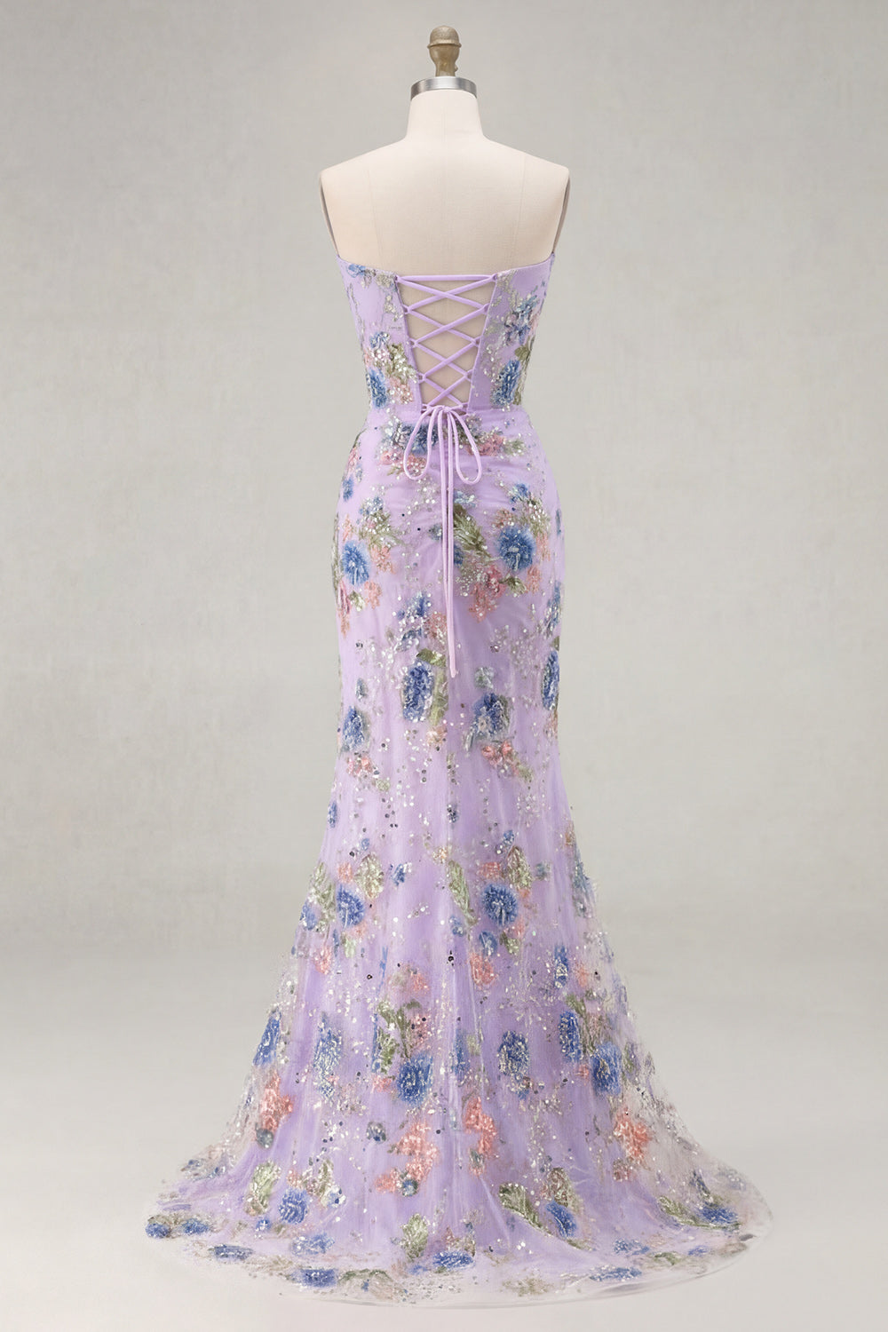 Sparkly Pink Floral Mermaid Strapless Corset Prom Dress