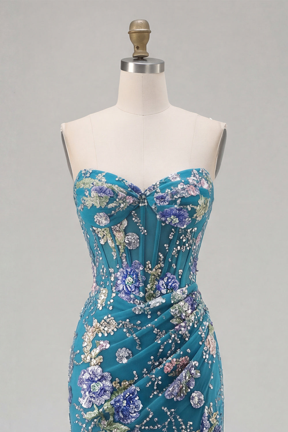 Sparkly Black Mermaid Strapless Corset Prom Dress with Appliques