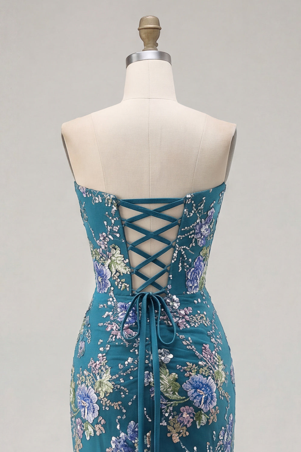 Sparkly Pink Floral Mermaid Strapless Corset Prom Dress