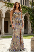 Sparkly Black Mermaid Strapless Appliqued Plus Size Prom Dress