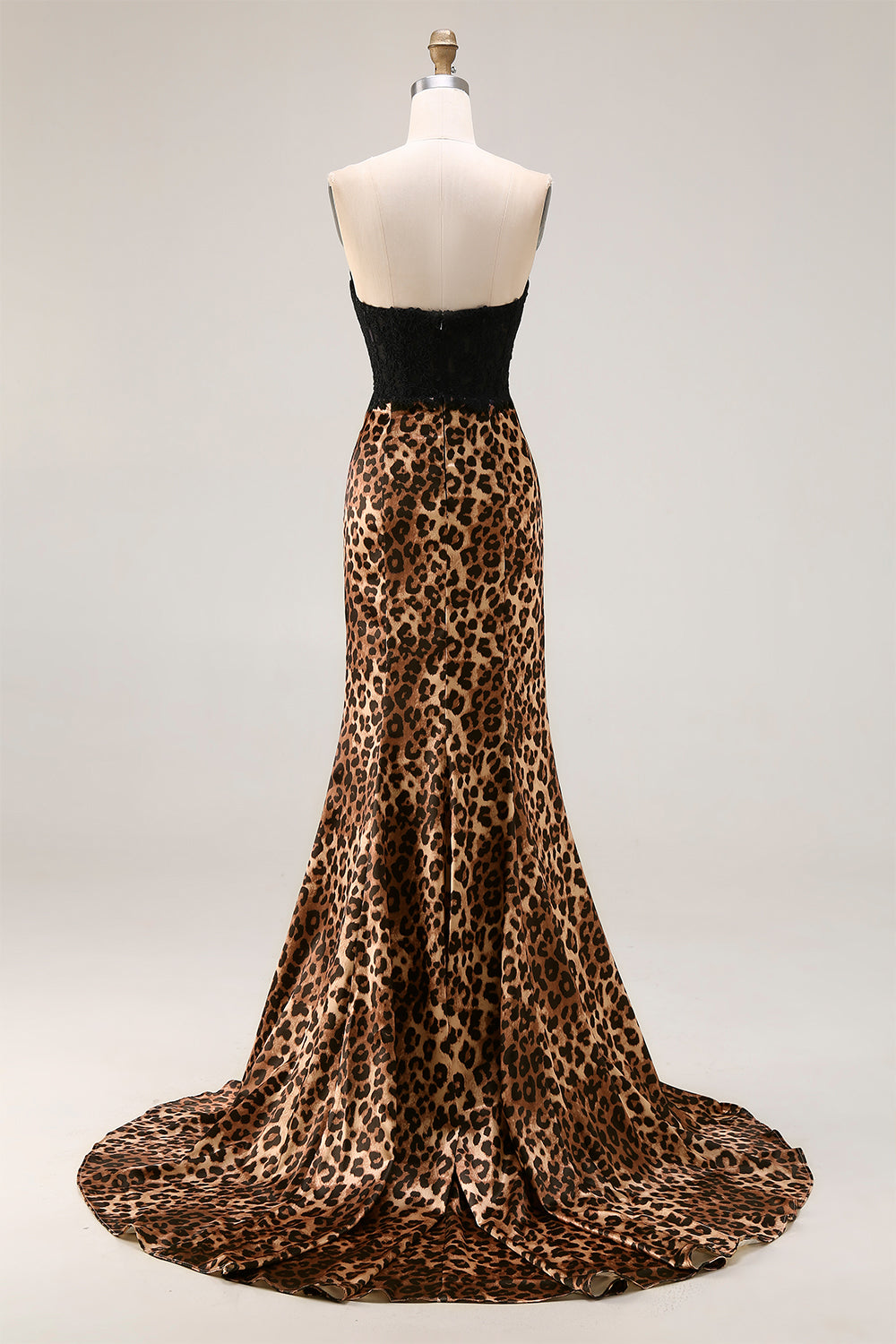 Mermaid Strapless Brown Leopard Bowed Prom Dress