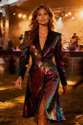 Burgundy Peak Lapel Blazer Dress With Sequins