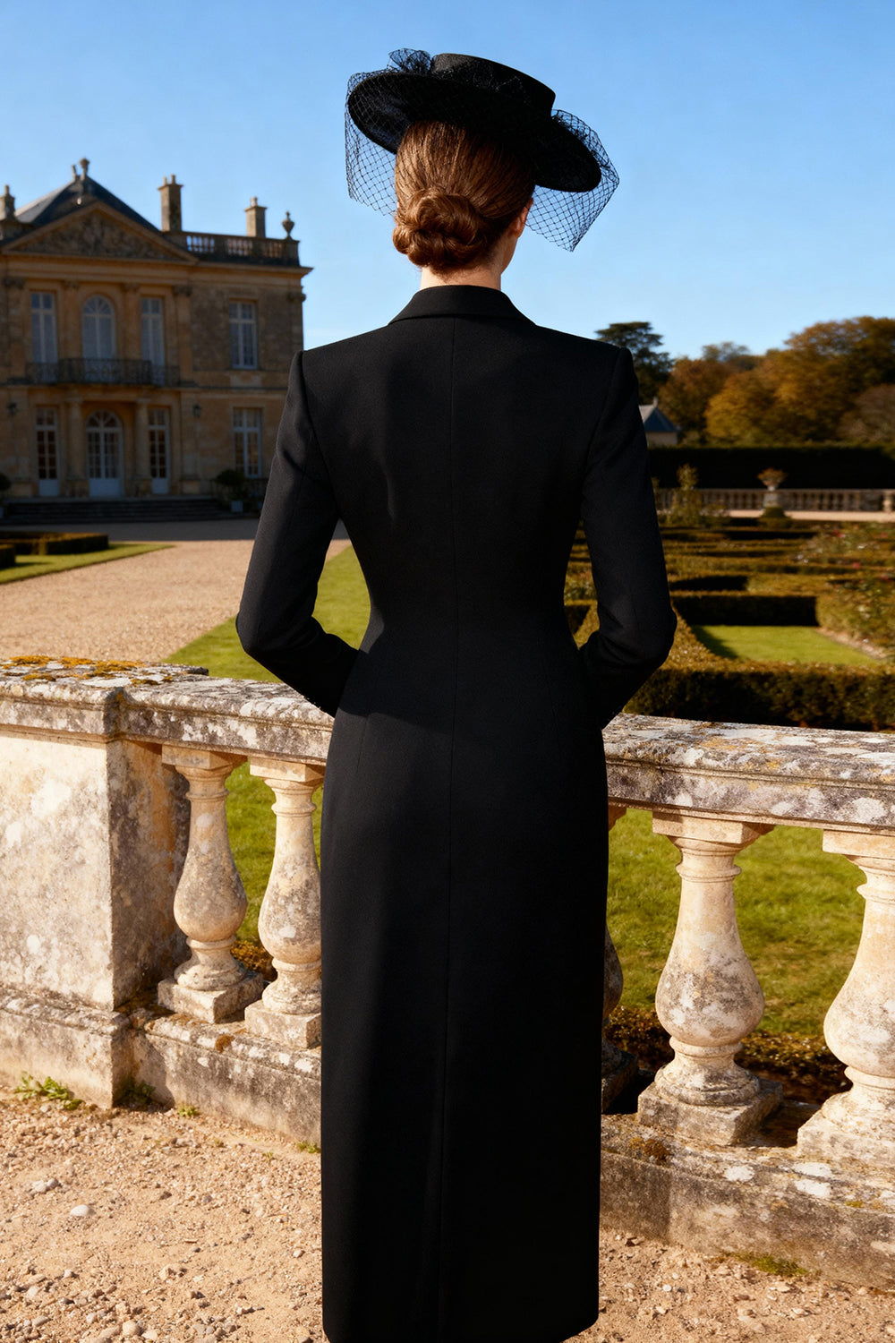 Black Peak Lapel Long Sleeve Work Dress