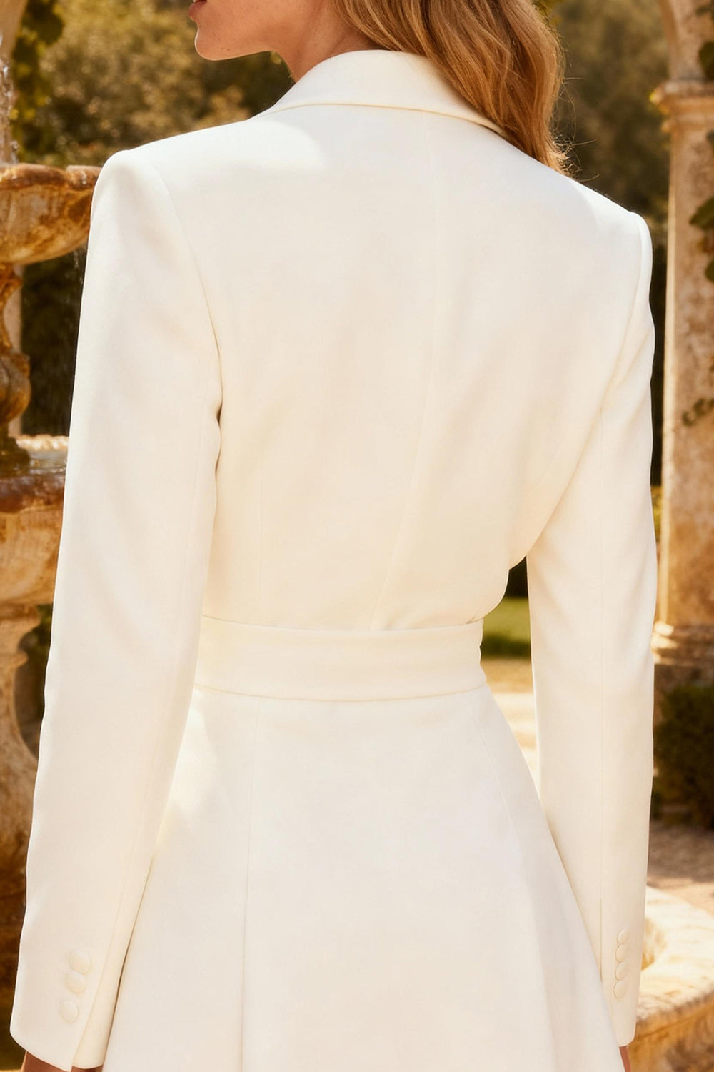 White A-Line Peak Lapel Mini Work Dress With Belt