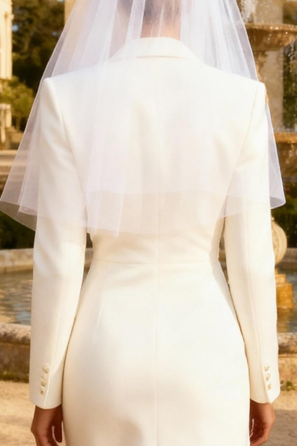 White Peak Lapel Pencil Blazer Dress With Slit