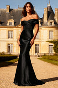 Mermaid Off The Shoulder Satin Maxi Black Tie Dress