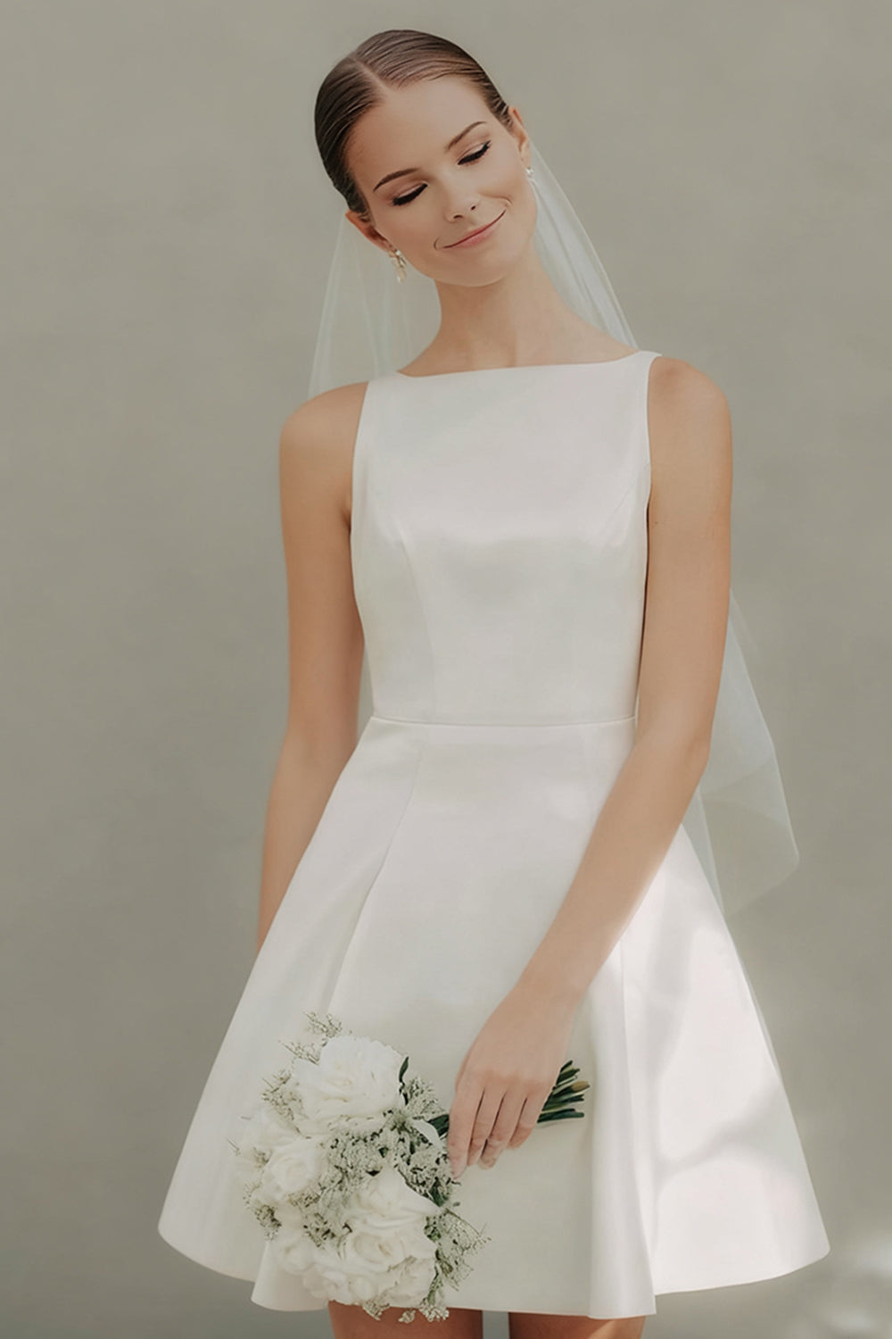 Simple A-Line White Satin Bridal Shower Dress