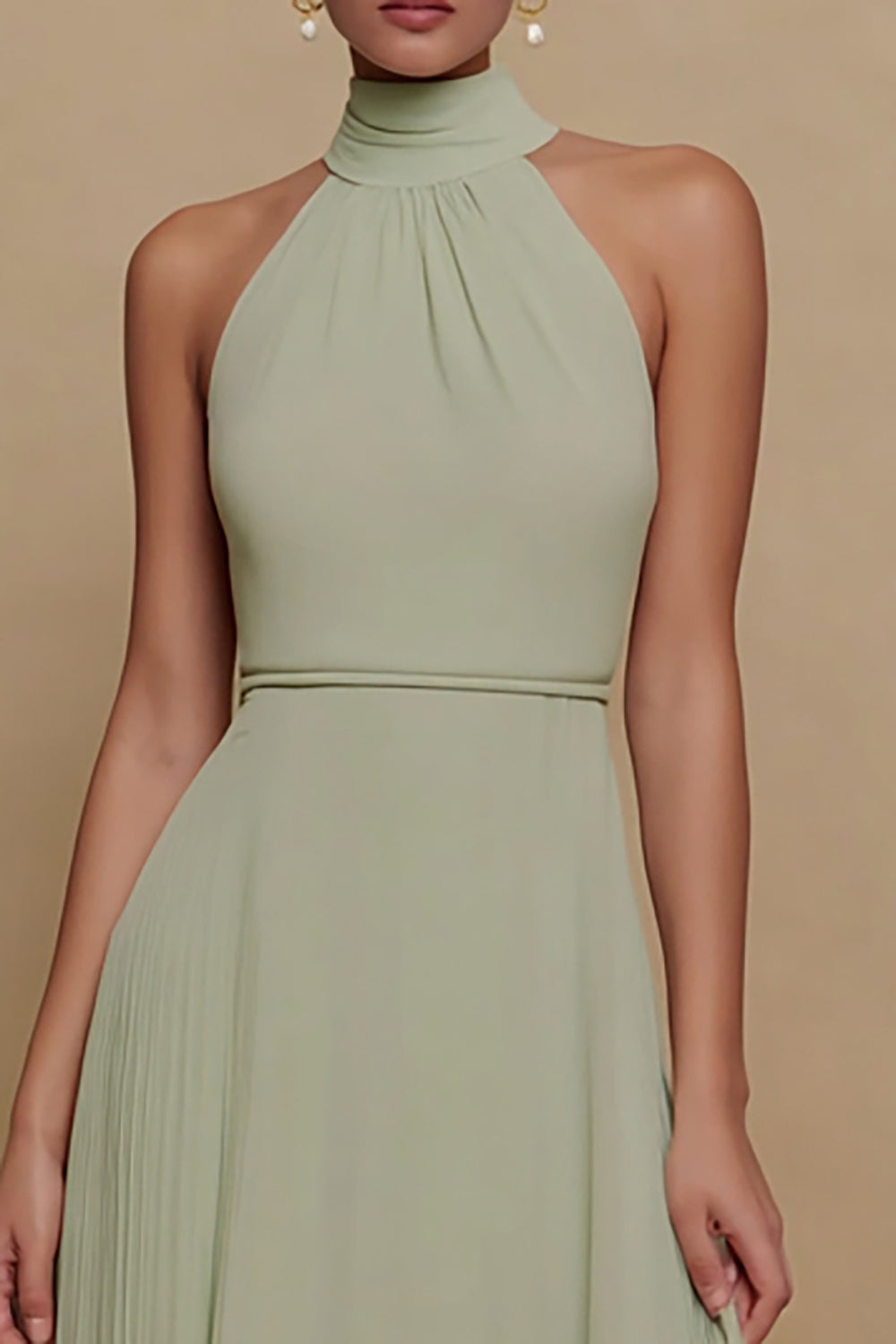 Dusty Sage Halter Chiffon A-Line Maxi Dress