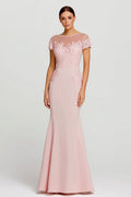 Pink Mermaid Maxi Dress With Lace Appliques