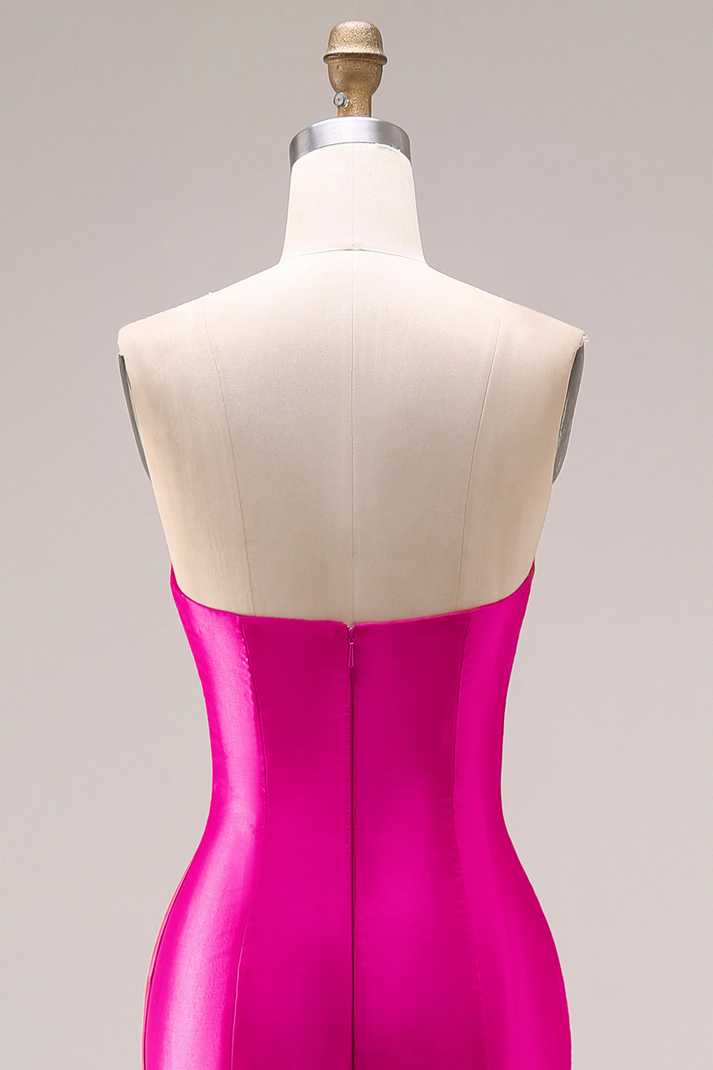 Elegant Fuchsia Satin 3D Flower Strapless Maxi Prom Dress