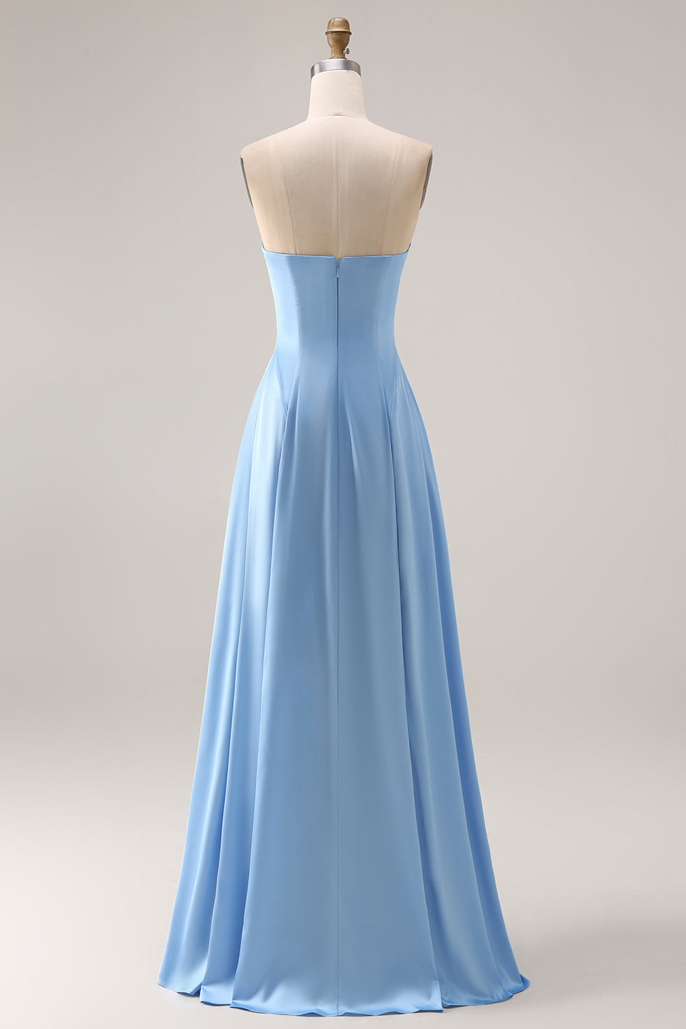 Blue A Line Strapless Satin Bridesmaid Dress
