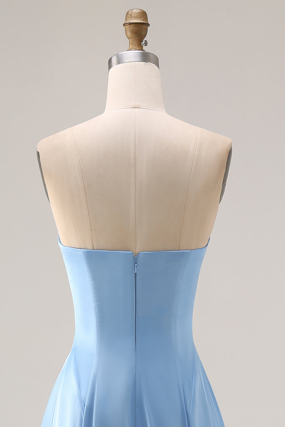 Blue A Line Strapless Satin Bridesmaid Dress