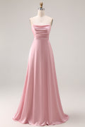 Strapless A Line Ruched Satin Dusty Rose Bridesmaid Dress
