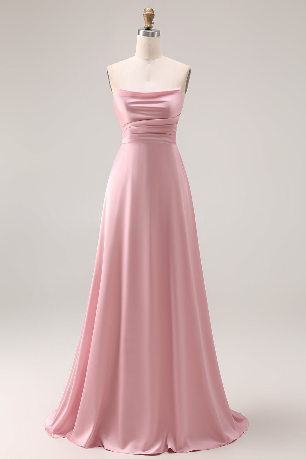 Strapless A Line Ruched Satin Dusty Rose Bridesmaid Dress