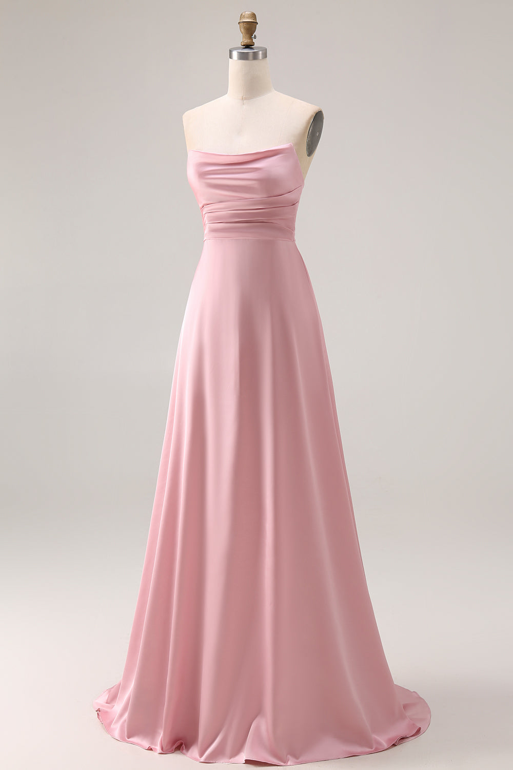 Strapless A Line Ruched Satin Dusty Rose Bridesmaid Dress