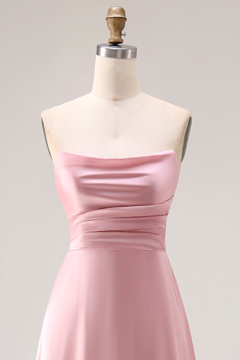 Strapless A Line Ruched Satin Dusty Rose Bridesmaid Dress