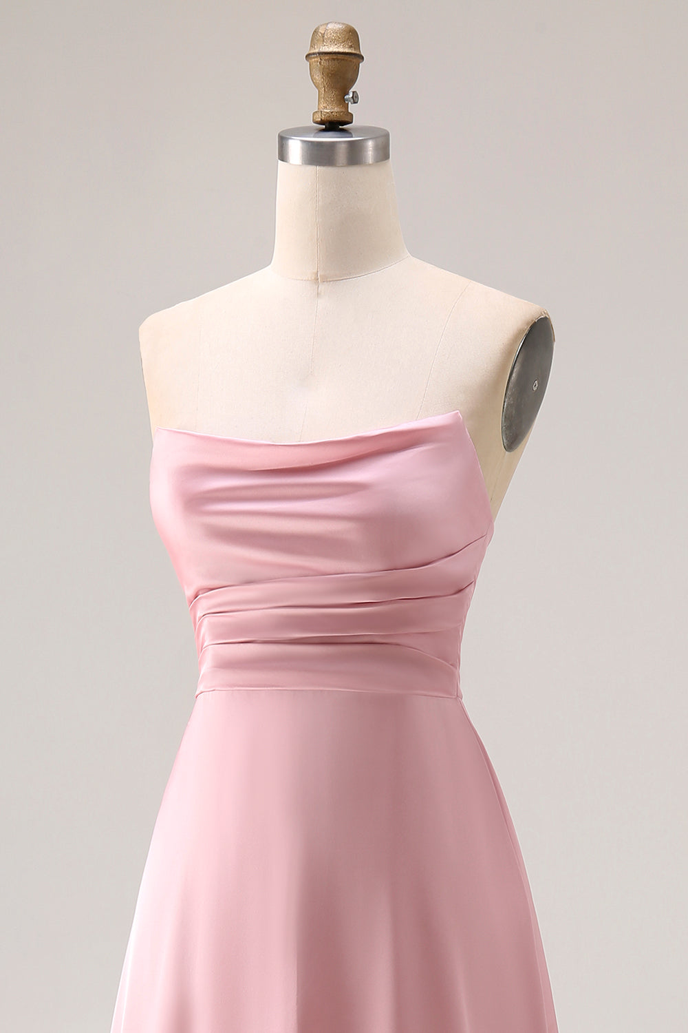 Strapless A Line Ruched Satin Dusty Rose Bridesmaid Dress