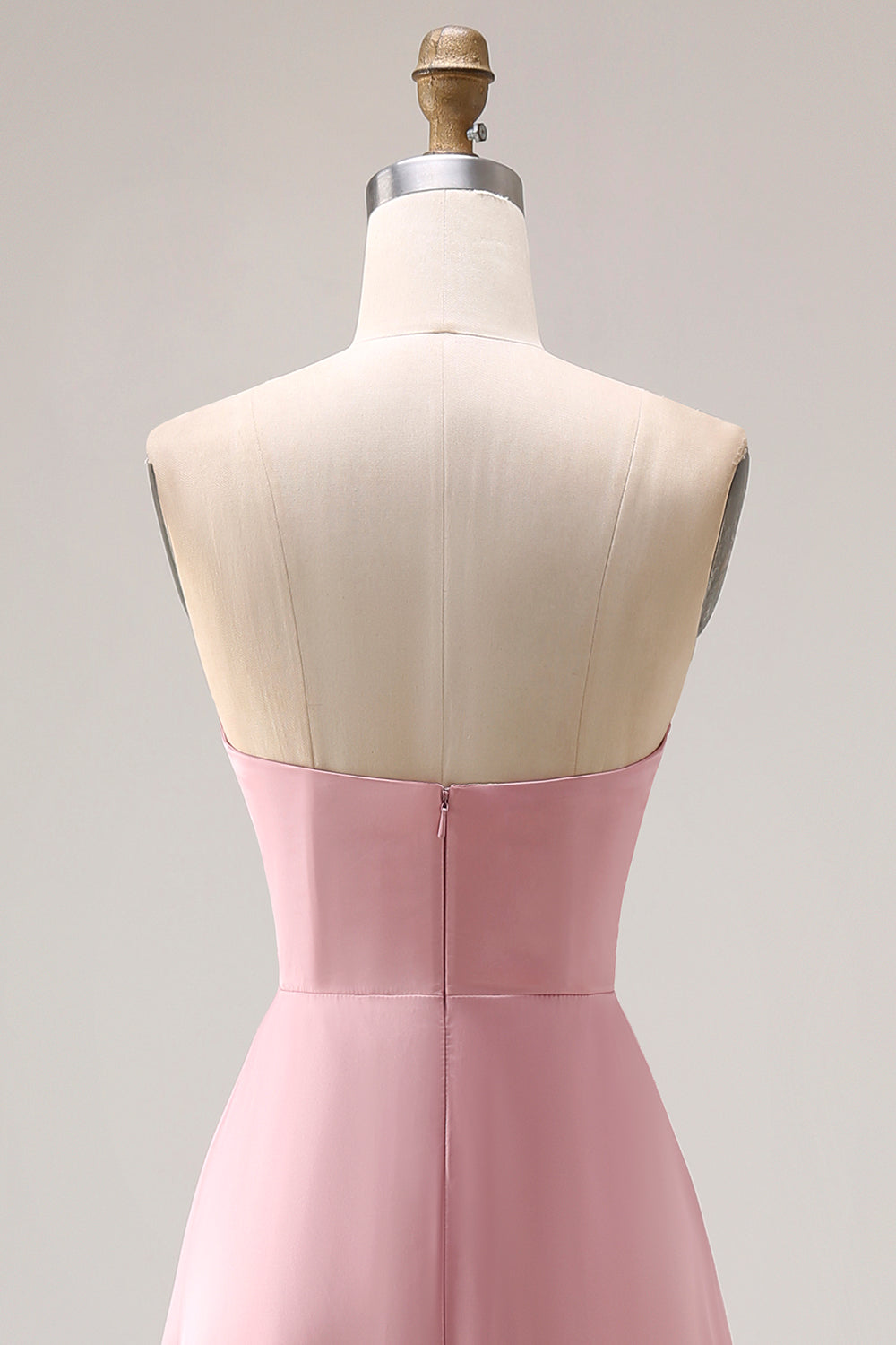 Strapless A Line Ruched Satin Dusty Rose Bridesmaid Dress